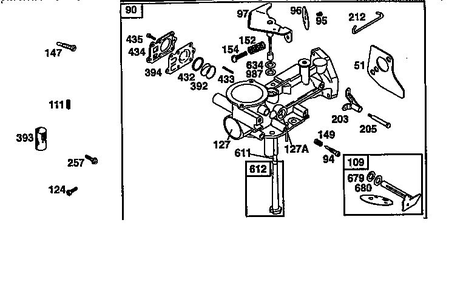 Carburetor Diagram and Parts List for 135200-135299 0679 Briggs and Stratton Engine